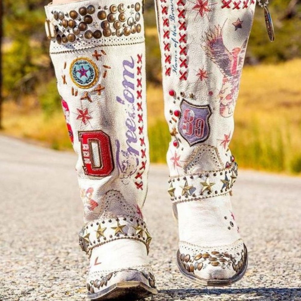 Old Gringo White Liberty Embellished Lace-Up Boots - Picture 2 of 15